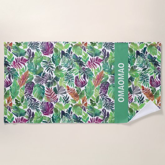Tropical Palm Leaf Pattern Beach Handtuch (Vorderseite)