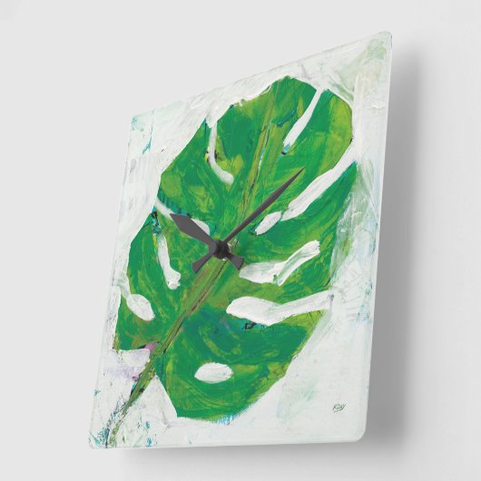 Tropical | Palm Leaf Quadratische Wanduhr (Winkel)