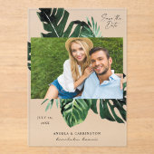 Tropical Palm Leaf Save the Date Foto Acryleinladungen (Vorderseite)