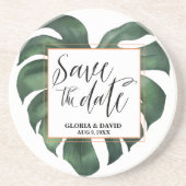 Tropical Palm Leaf Save the Date Sandstone Getränkeuntersetzer (Vorne)