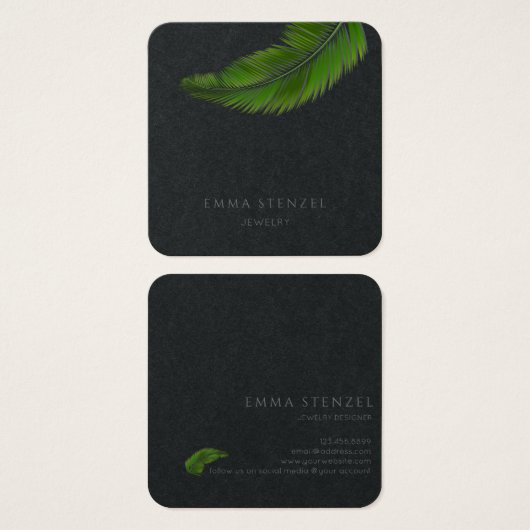 Tropical Palm Leaf Simplicity Square Business Card (Vorne & Hinten)