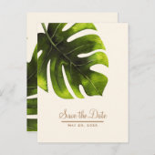 Tropical Palm Leaf Summer Elegante Save the Date Ankündigungspostkarte (Vorne/Hinten)