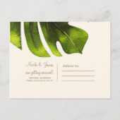 Tropical Palm Leaf Summer Elegante Save the Date Ankündigungspostkarte (Rückseite)