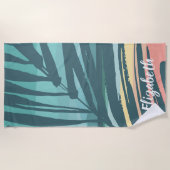 Tropical Palm Leaf Sunset Individuelle Name Strandtuch (Vorderseite)