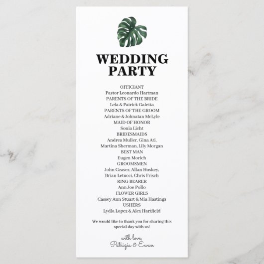 Tropical Palm Leaf Wedding Flat Programm (Rückseite)