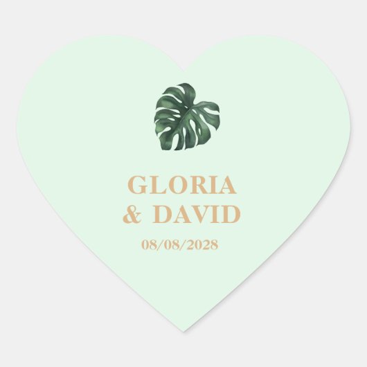 Tropical Palm Leaf Wedding Herz-Aufkleber (Vorderseite)