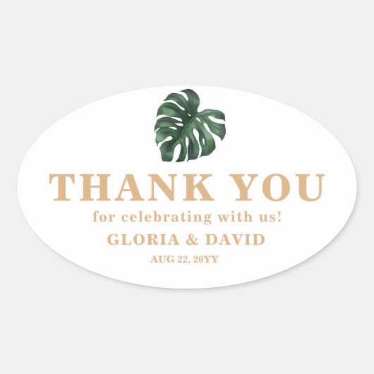 Tropical Palm Leaf Wedding Ovaler Aufkleber (Vorderseite)