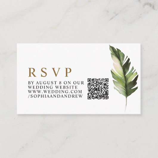 Tropical Palm Leaf Wedding QR UAWG Begleitkarte (Vorderseite)