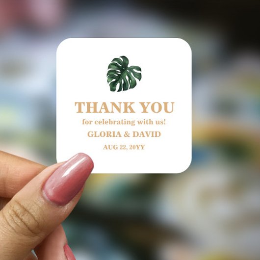 Tropical Palm Leaf Wedding Quadratischer Aufkleber