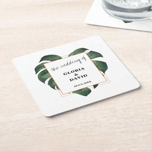 Tropical Palm Leaf Wedding Rechteckiger Pappuntersetzer (angewinkelt)