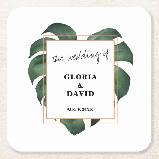 Tropical Palm Leaf Wedding Rechteckiger Pappuntersetzer (Vorderseite)