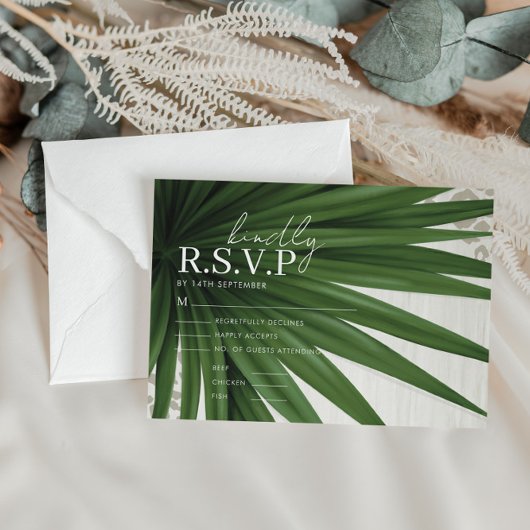 Tropical Palm Leaf Wedding RSVP Begleitkarte