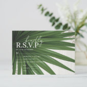Tropical Palm Leaf Wedding RSVP Begleitkarte (Stehend Vorderseite)