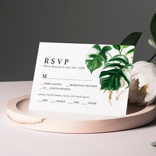 Tropical Palm Leaf Wedding RSVP Karte