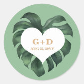 Tropical Palm Leaf Wedding Runder Aufkleber (Vorderseite)