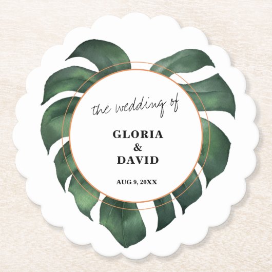 Tropical Palm Leaf Wedding Untersetzer (Vorderseite)