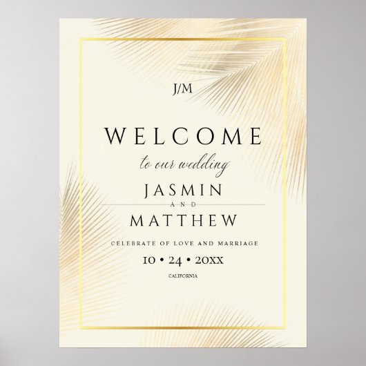 Tropical Palm Leafs Wedding Welcome Sign Poster (Vorne)