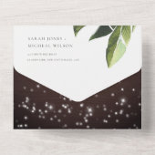 Tropical Palm Leafy String Lights Wedding QR Code All In One Einladung (Rückseite)