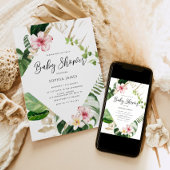 Tropical palm leaves frame baby shower einladung