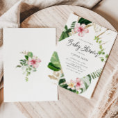 Tropical palm leaves frame baby shower einladung