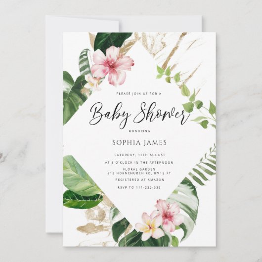Tropical palm leaves frame baby shower einladung (Vorderseite)