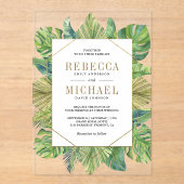 Tropical Palm Leaves Gold Wedding Acryleinladungen (Vorderseite)