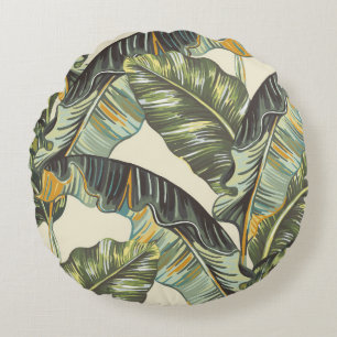 Tropical palm leaves,  jungle leaf seamless vintag rundes kissen