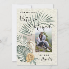 Tropical Palm Leaves wedding Foto Save the date Einladung