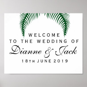 Tropical Palm Leaves Wedding Welcome Sign Poster