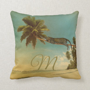 Tropical Palm Leopard Vintag Elegant Monogram Kissen