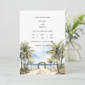 Tropical Palm Lined Beach Zeremonie Aisle Wedding Einladung (Stehend Vorderseite)