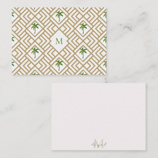 Tropical Palm Monogram Gold Geometric Mitteilungskarte (Vorne/Hinten)