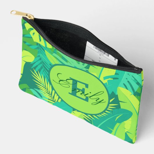 Tropical Palm Monogram Toilettenbeutel Zubehörtasche (Offen)