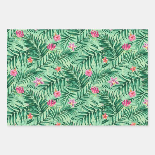 Tropical Palm & Monstera Blätter & exotische Blume (Vorderseite)