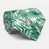 Tropical Palm & Monstera Blätter & exotische Blume Krawatte (Gerollt)