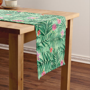 Tropical Palm & Monstera Blätter & exotische Blume Kurzer Tischläufer