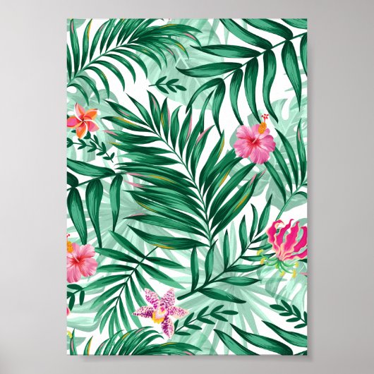 Tropical Palm & Monstera Blätter & exotische Blume Poster (Vorne)