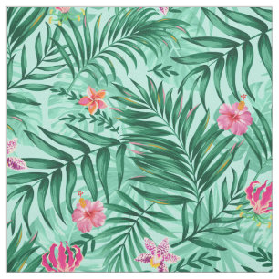 Tropical Palm & Monstera Blätter & exotische Blume Stoff