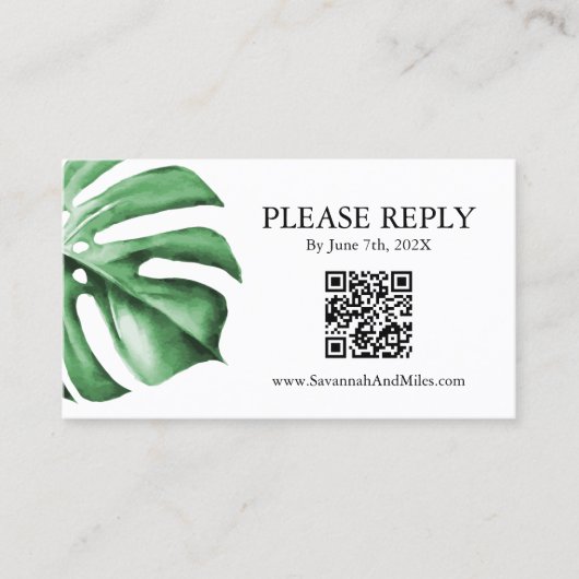 Tropical Palm Monstera Leaf Wedding QR Code Card Visitenkarte (Vorderseite)