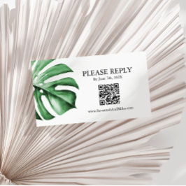 Tropical Palm Monstera Leaf Wedding QR Code Card Visitenkarte