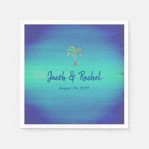 Tropical Palm Mute Blue Green Beach Hochzeit Serviette