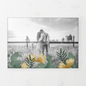 Tropical Palm Navy Blue Flamingo Couple Wedding Dreifach Gefaltete Einladung (Cover)