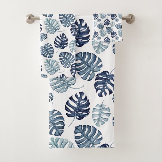 Tropical Palm Navy Blue Gold Badhandtuch Set (Insitu)