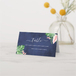 Tropical Palm Navy Blue Wedding Platzkarte