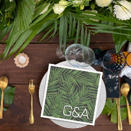 Tropical Palm Night Sky Moderne Initialen Hochzeit Serviette