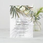 Tropical Palm & Orchid Shadows Beach Wedding Invit Einladung (Stehend Vorderseite)