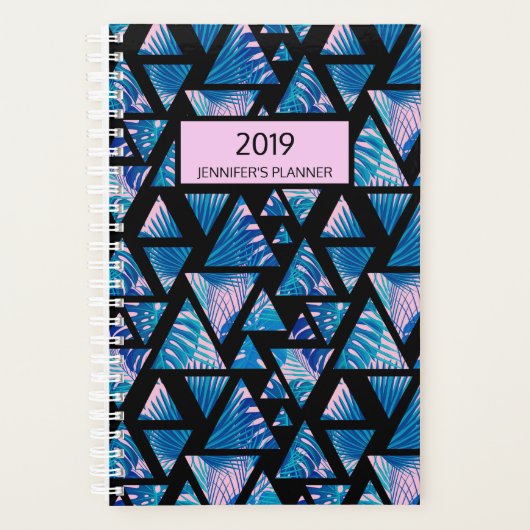 Tropical Palm Paradise Pink Blue 2019 Personalisie Planer (Vorderseite)