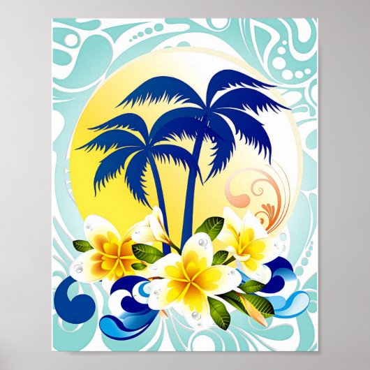 Tropical Palm Paradise with Plumeria Bloom Poster (Vorne)