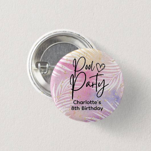 Tropical Palm Pastel Rainbow Pool Party Button (Vorne & Hinten)