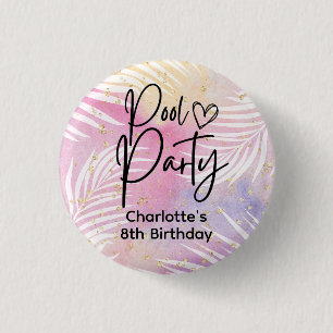 Tropical Palm Pastel Rainbow Pool Party Button